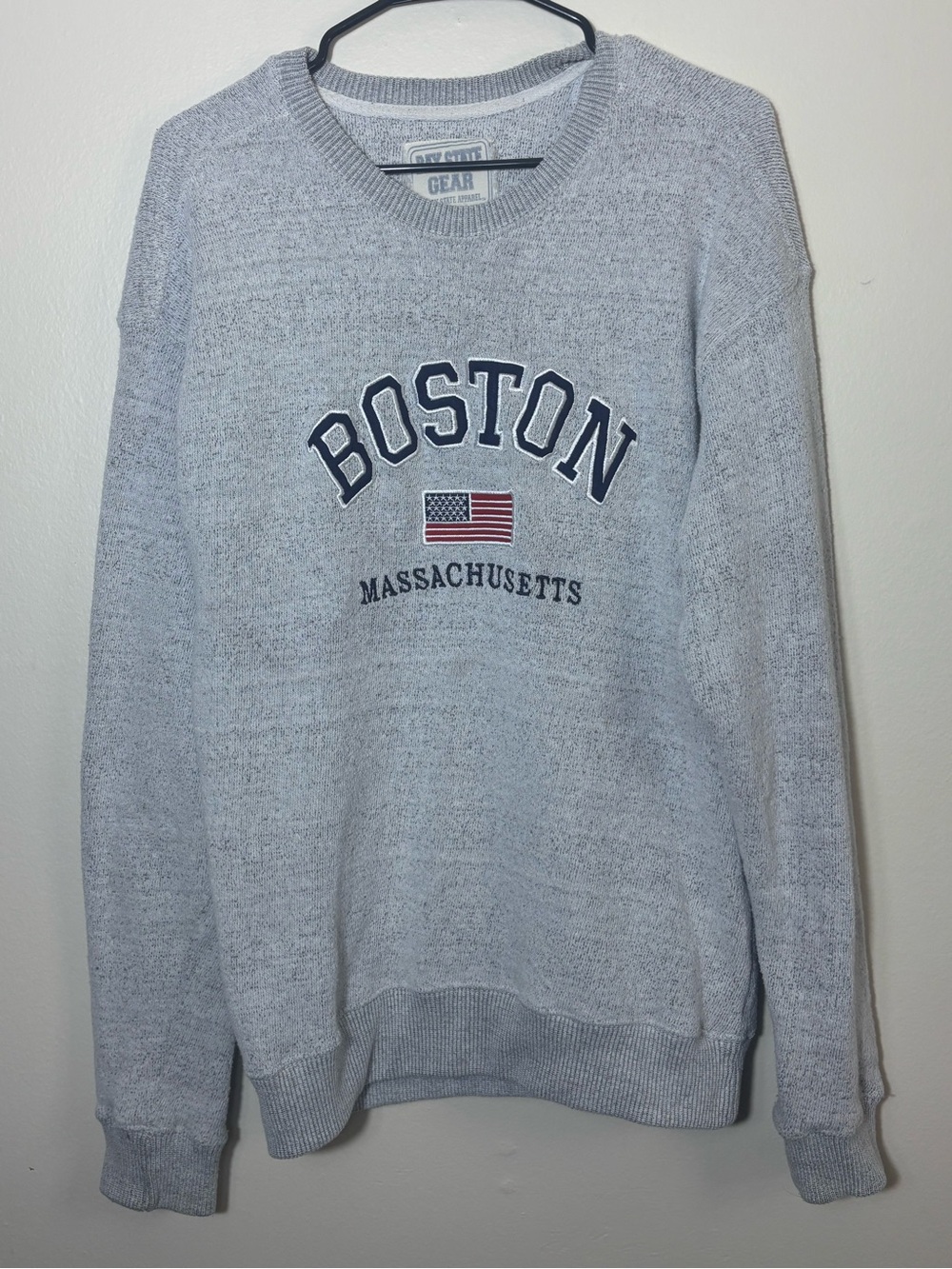 Bay State Gear Sweatshirt Women’s L Gray Knit Boston Massachusetts American Flag